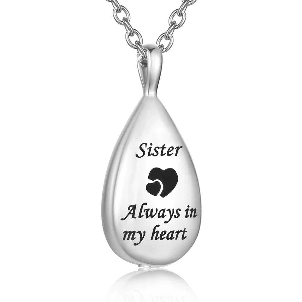 “Always in My Heart” Teardrop Ashes Necklace – Stainless Steel Cremation Urn Pendant Memorial Keepsake