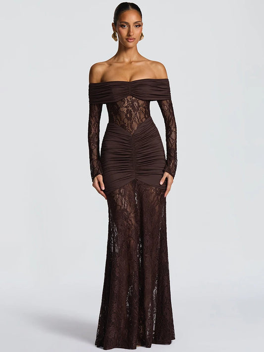 Off-Shoulder Lace Maxi Dress