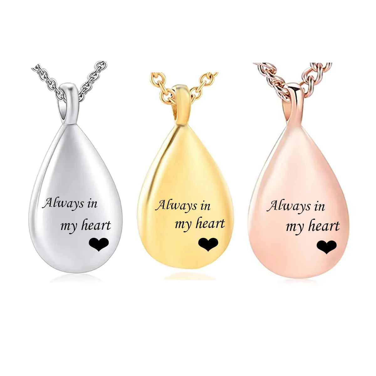 Stainless Steel Teardrop Always in my heart Pet Urn Pendant Necklace
