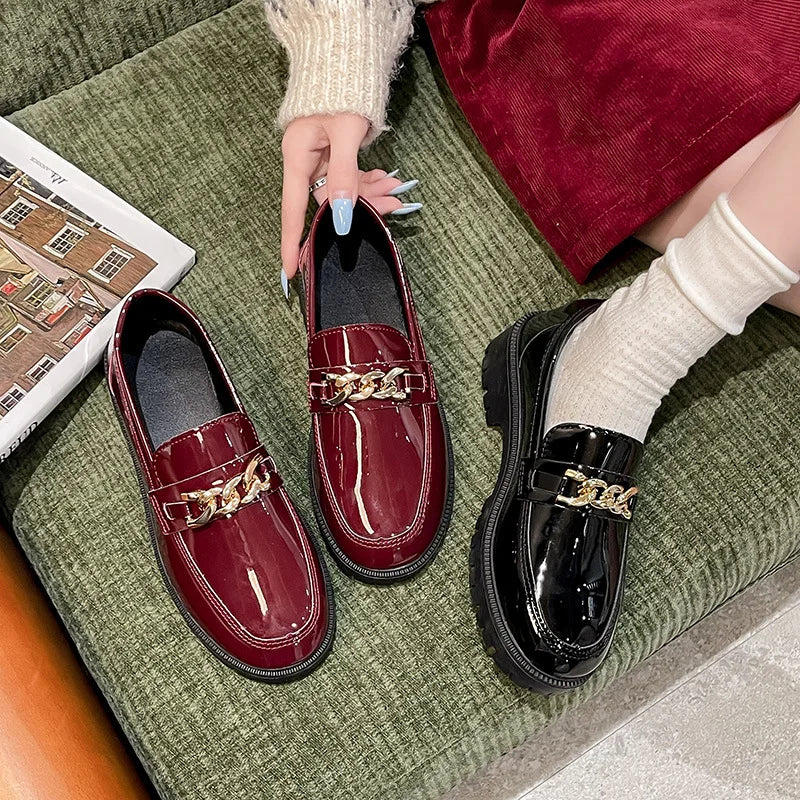 Women's Retro British Style Slip-On Loafers Spring Autumn New Thick Bottom Low Cut JK Shoes Student round Toe Rubber Sole
