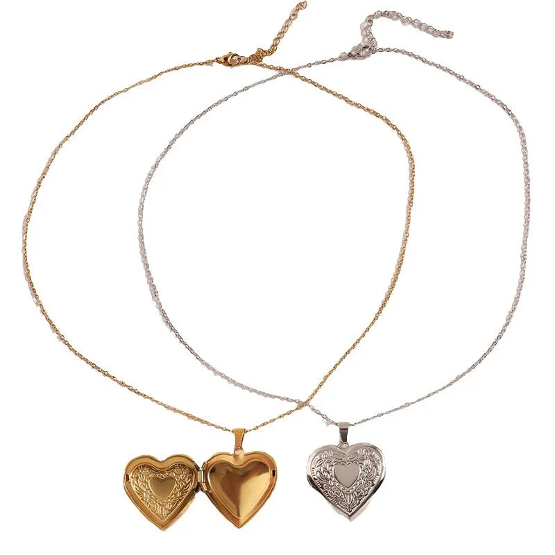Gold Plated Heart Locket Necklace – Openable Stainless Steel Pendant with Love & Faith Embossing (Memorial Keepsake)