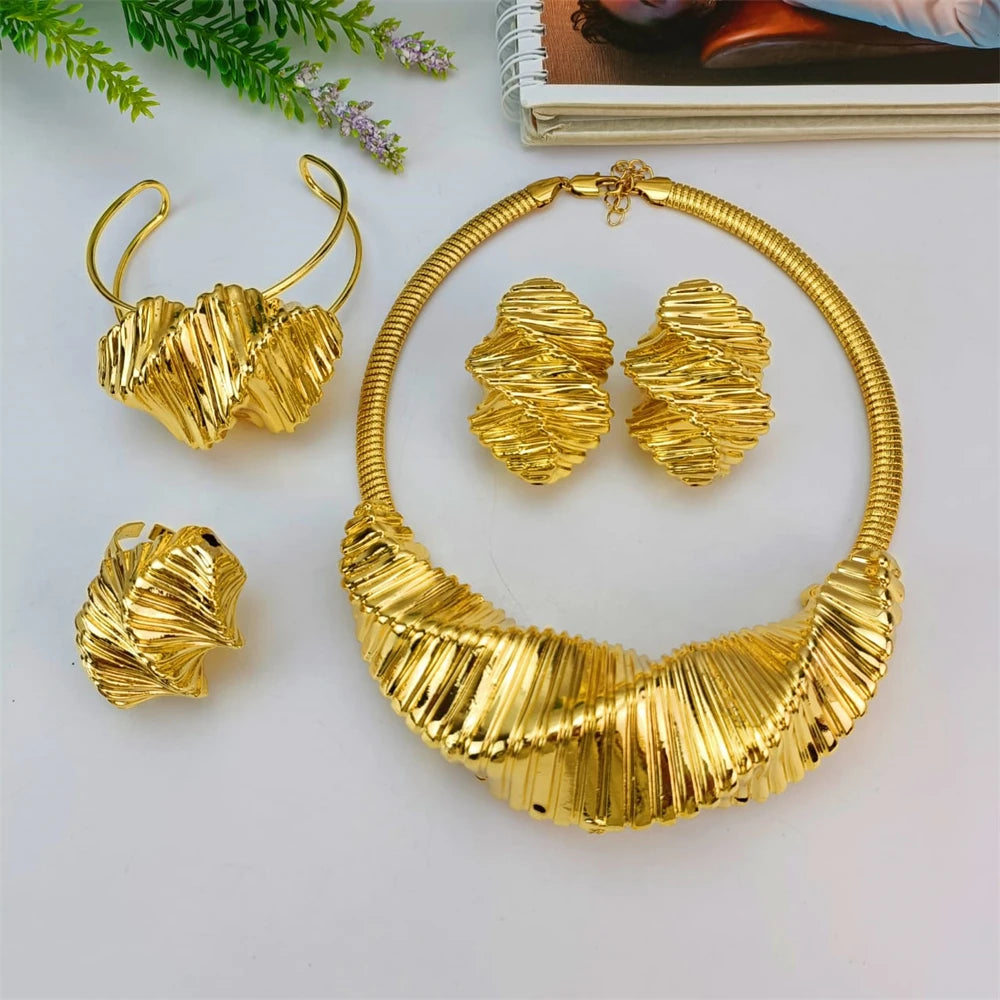 EMMA Luxury African Italian Gold Jewellery Set – Big Statement Necklace, Earrings, Bracelet & Ring for Women & Mama