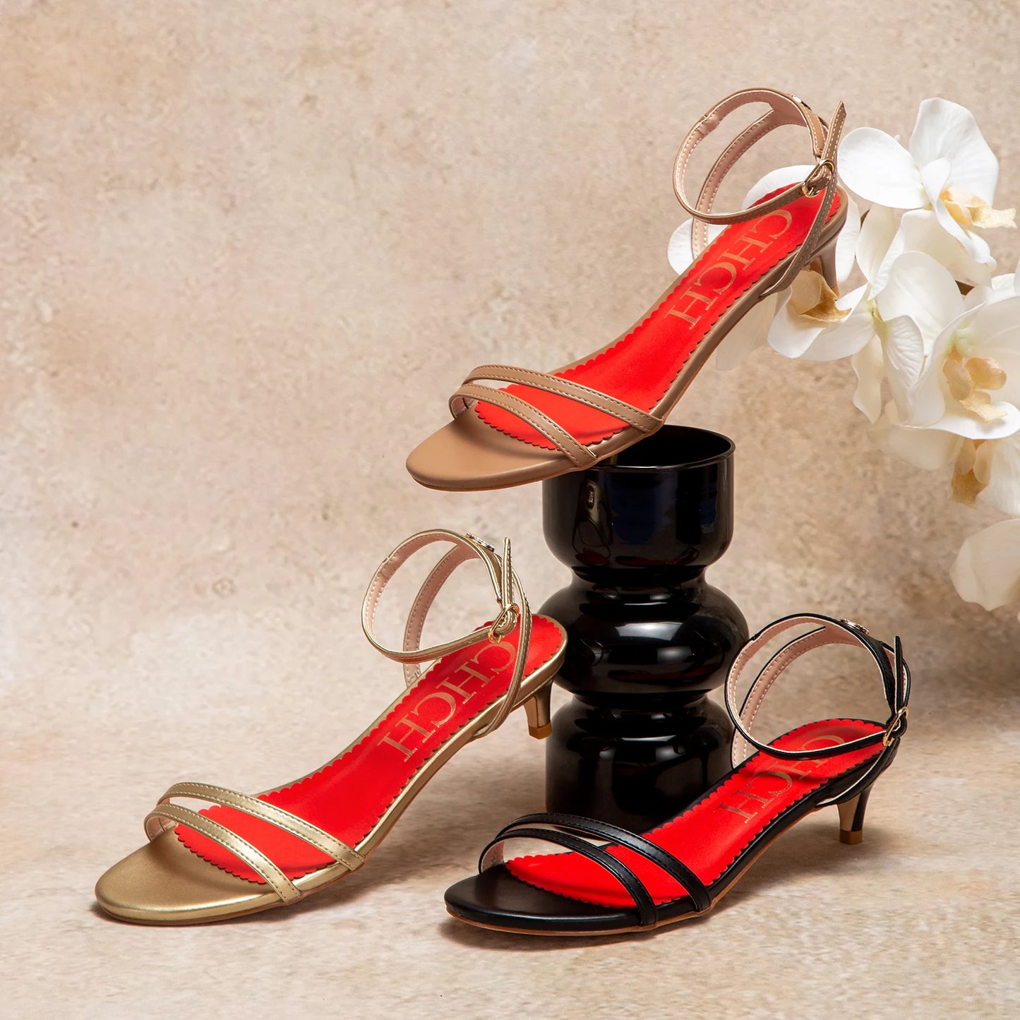 Women’s Low Heel Sandals – Simple Solid Colour Dress Shoes