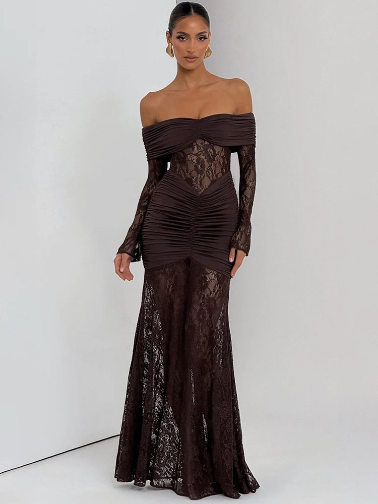 Off-Shoulder Lace Maxi Dress