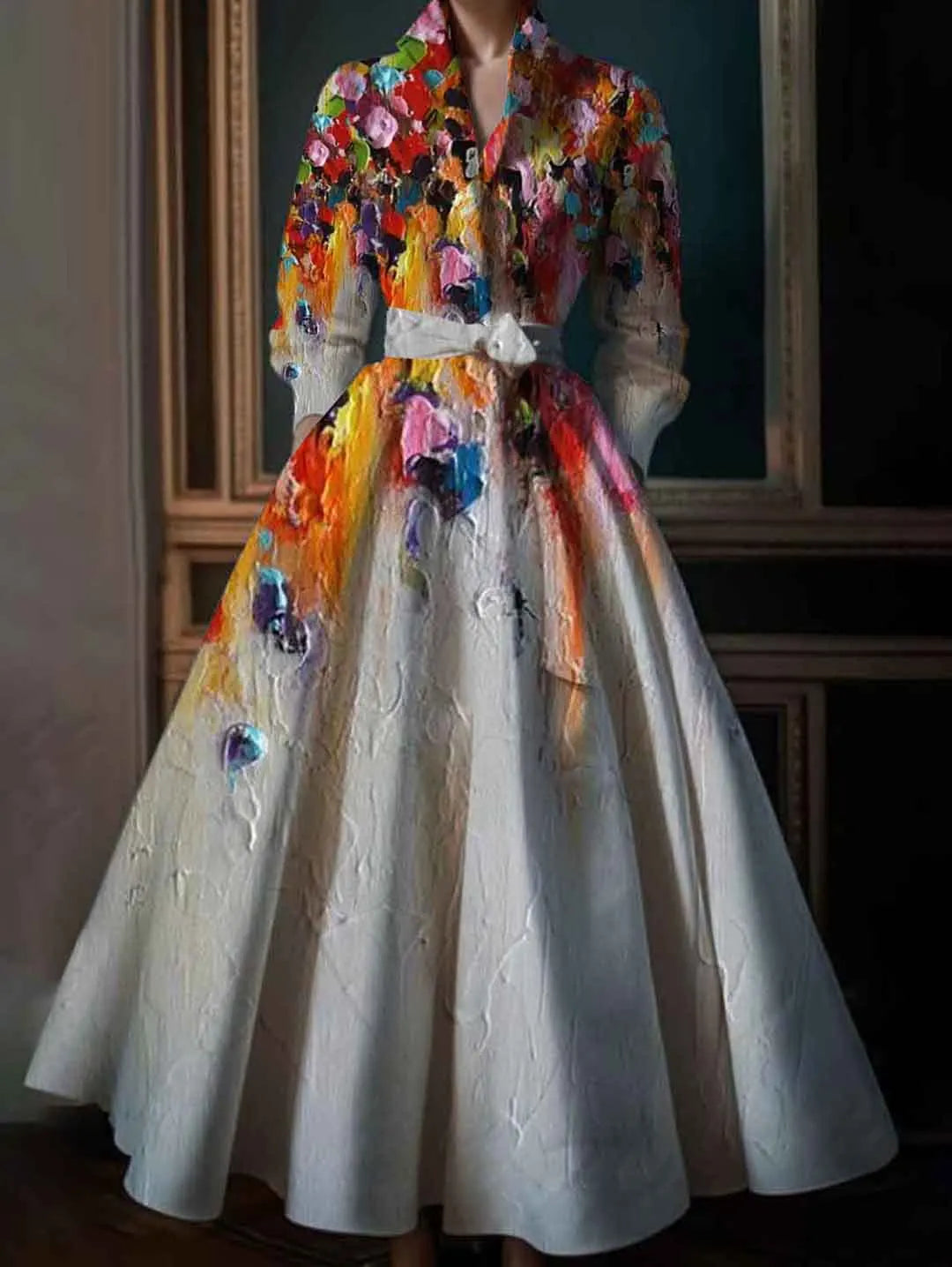 2026 Elegant Floral Maxi Dress – Long Sleeve Turndown Collar Vintage A-Line Evening & Wedding Party Dress for Women