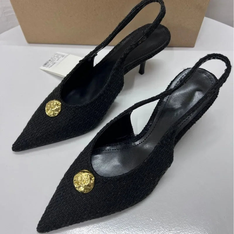 Ankle Wrap High Heel Sandals for Women – Elegant Stiletto Slingback Dress Shoes with Metal Buckle