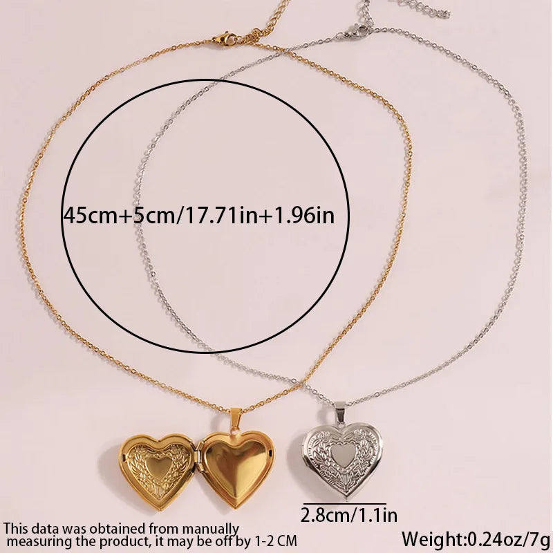 Gold Plated Heart Locket Necklace – Openable Stainless Steel Pendant with Love & Faith Embossing (Memorial Keepsake)
