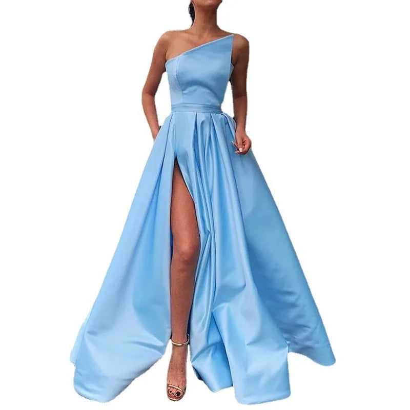 2024 collection - Solid Color Tube Top Sexy Split Expansion Skirt Dress