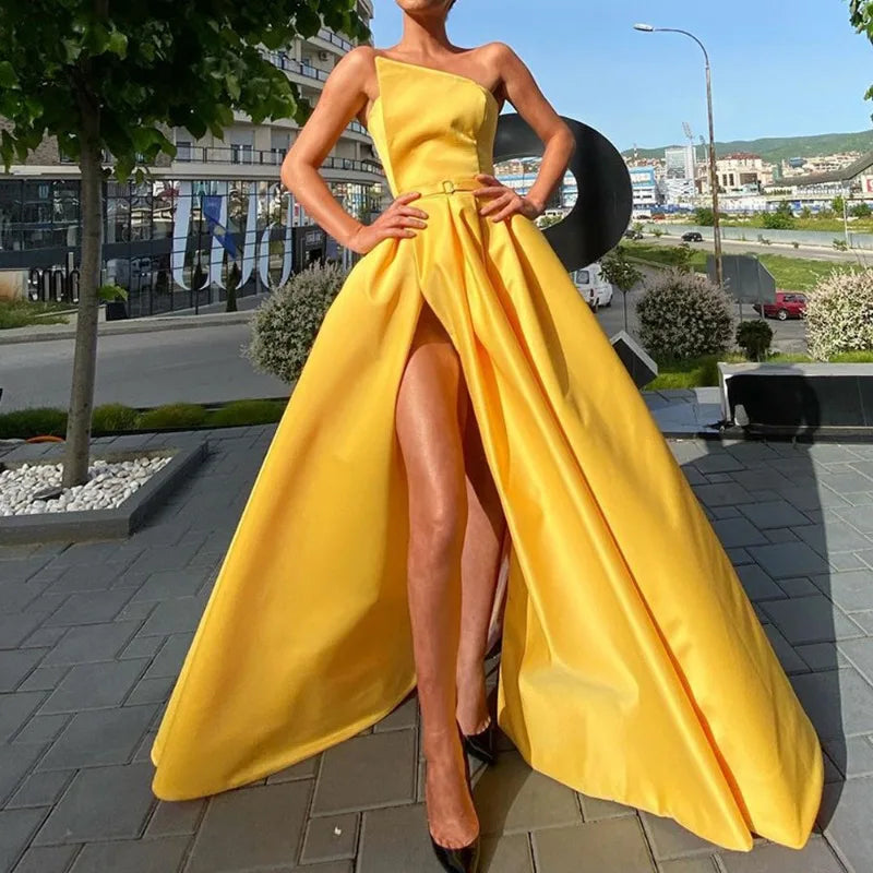 2024 collection - Solid Color Tube Top Sexy Split Expansion Skirt Dress