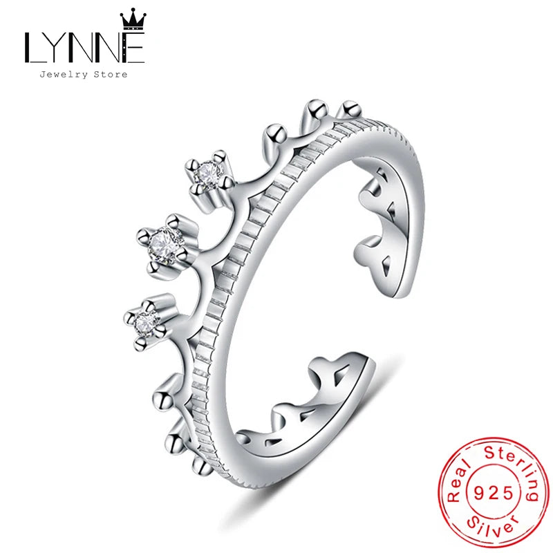 Jewelry 925 Sterling Silver Crown Open Adjustable Rings Fashion Party Exquisite Zircon Crown Ring Women&Girl Birthday Gift