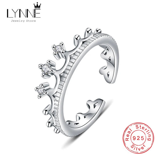 Jewelry 925 Sterling Silver Crown Open Adjustable Rings Fashion Party Exquisite Zircon Crown Ring Women&Girl Birthday Gift