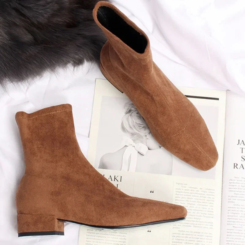 2024 New Spring Shoes Women Boots plus Size Stretch Boots Casual Flock European and American Boots Women Pigskin Lining Insole