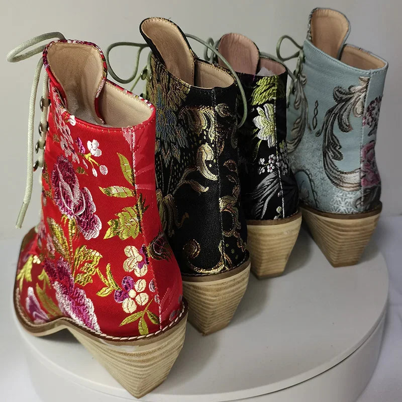 2023 Women Ankle Boots plus Size 22-26.5Cm Free Shipping Women Shoes Embroidered Boots Botines Mujer Botte Femme Bottine Flower