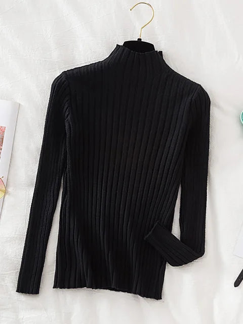 Stylish high neck Pullover Ribbed Knitted Sweater 