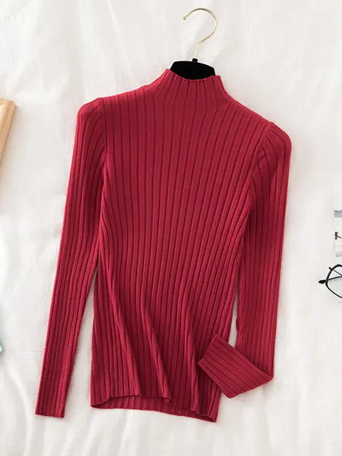 Stylish high neck Pullover Ribbed Knitted Sweater 