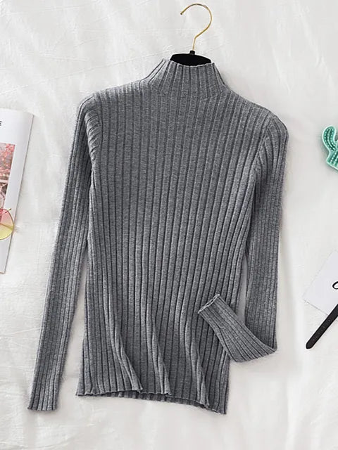 Stylish high neck Pullover Ribbed Knitted Sweater 