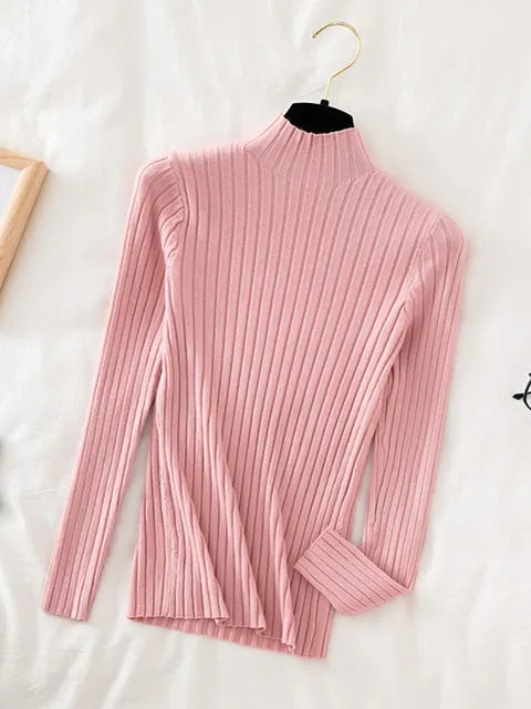 Stylish high neck Pullover Ribbed Knitted Sweater 