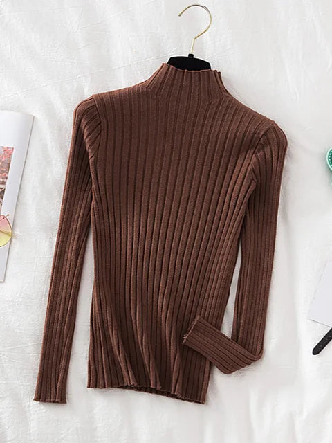 Stylish high neck Pullover Ribbed Knitted Sweater 