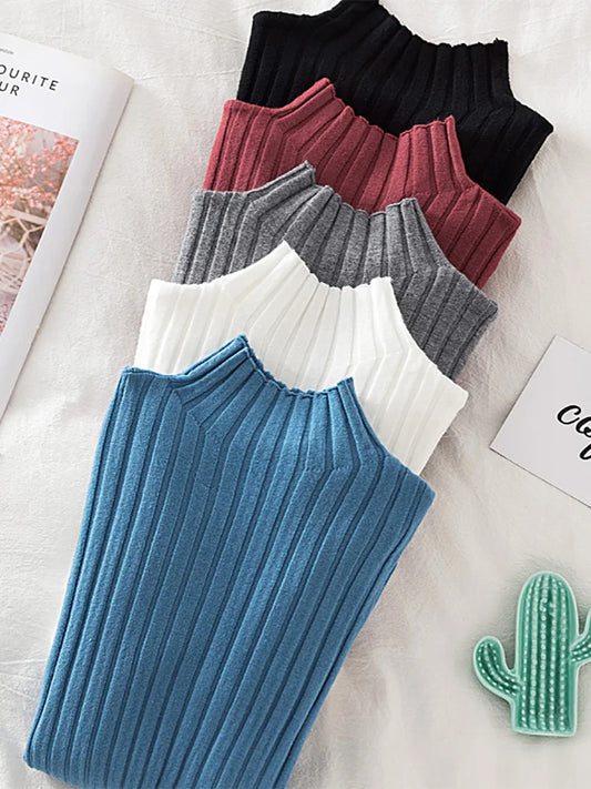 Stylish high neck Pullover Ribbed Knitted Sweater 