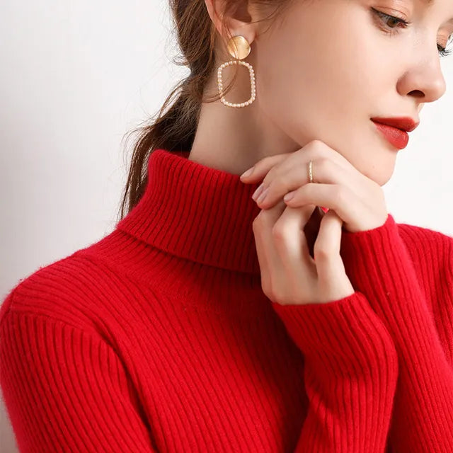 Turtleneck Sweater Knitted Soft Pullovers Cashmere Jumpers 