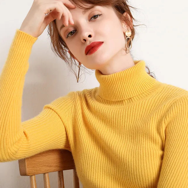 Turtleneck Sweater Knitted Soft Pullovers Cashmere Jumpers 