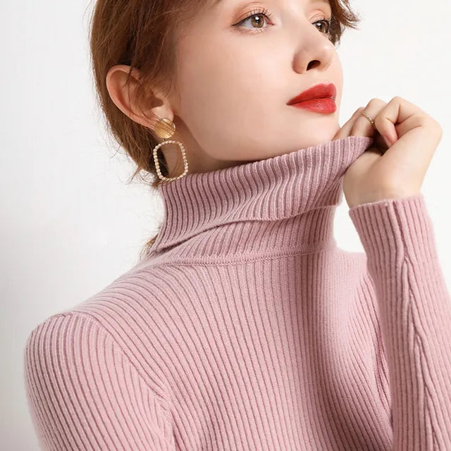Turtleneck Sweater Knitted Soft Pullovers Cashmere Jumpers 