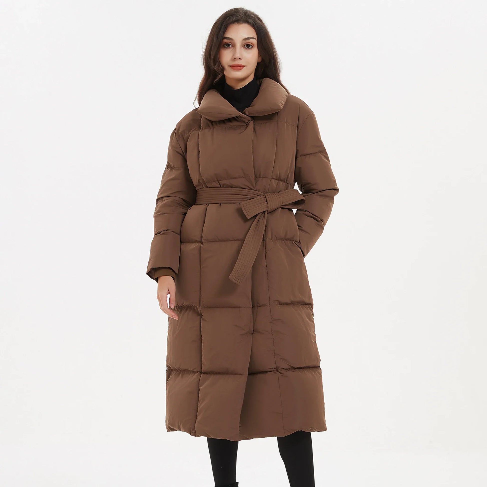 Elegant Tie Belt Long Thick Loose fitting Parkas Women Coat