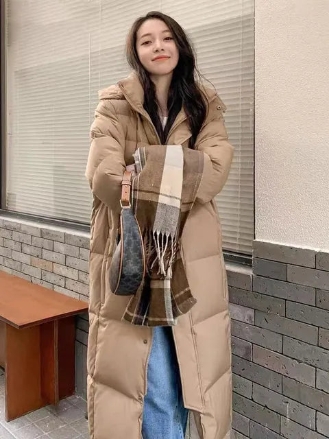 Hooded Stylish Winter Jacket - New Solid Color Long Straight Design