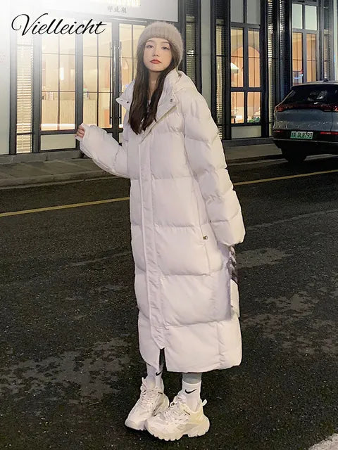 Hooded Stylish Winter Jacket - New Solid Color Long Straight Design
