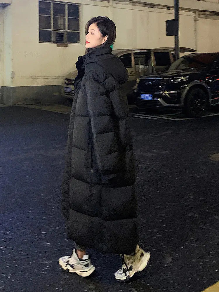 Hooded Stylish Winter Jacket - New Solid Color Long Straight Design