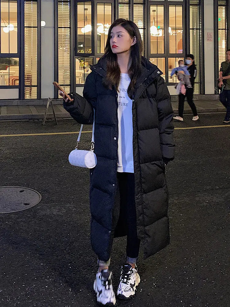 Hooded Stylish Winter Jacket - New Solid Color Long Straight Design