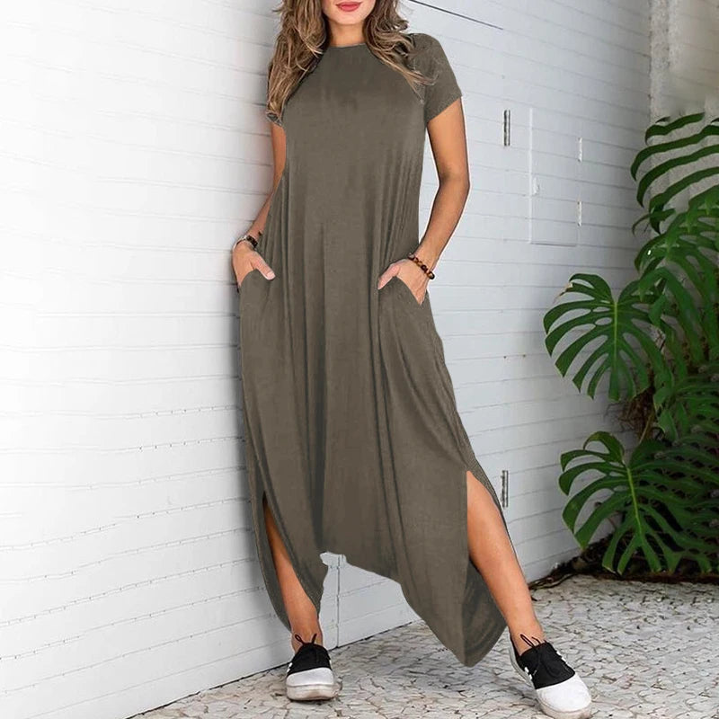 2024 Summer Vintage Drop-Crotch Short Sleeve Asymmetrical Jumpsuits 