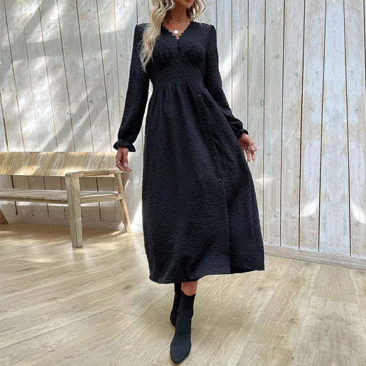 New Autumn New Solid Color Jacquard Women'S Dress in Long Style