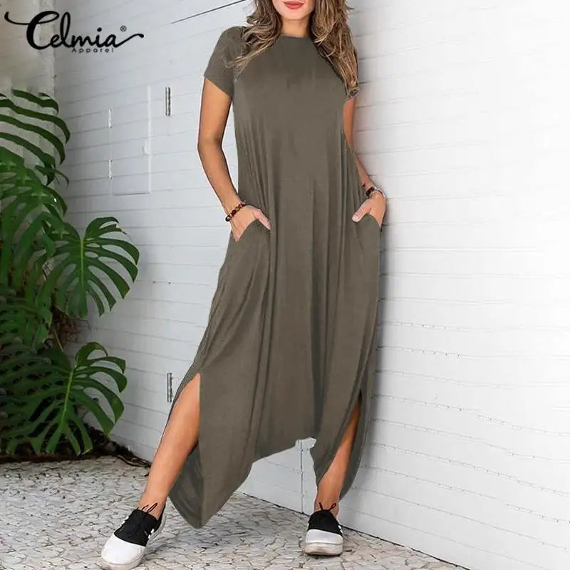 2024 Summer Vintage Drop-Crotch Short Sleeve Asymmetrical Jumpsuits 