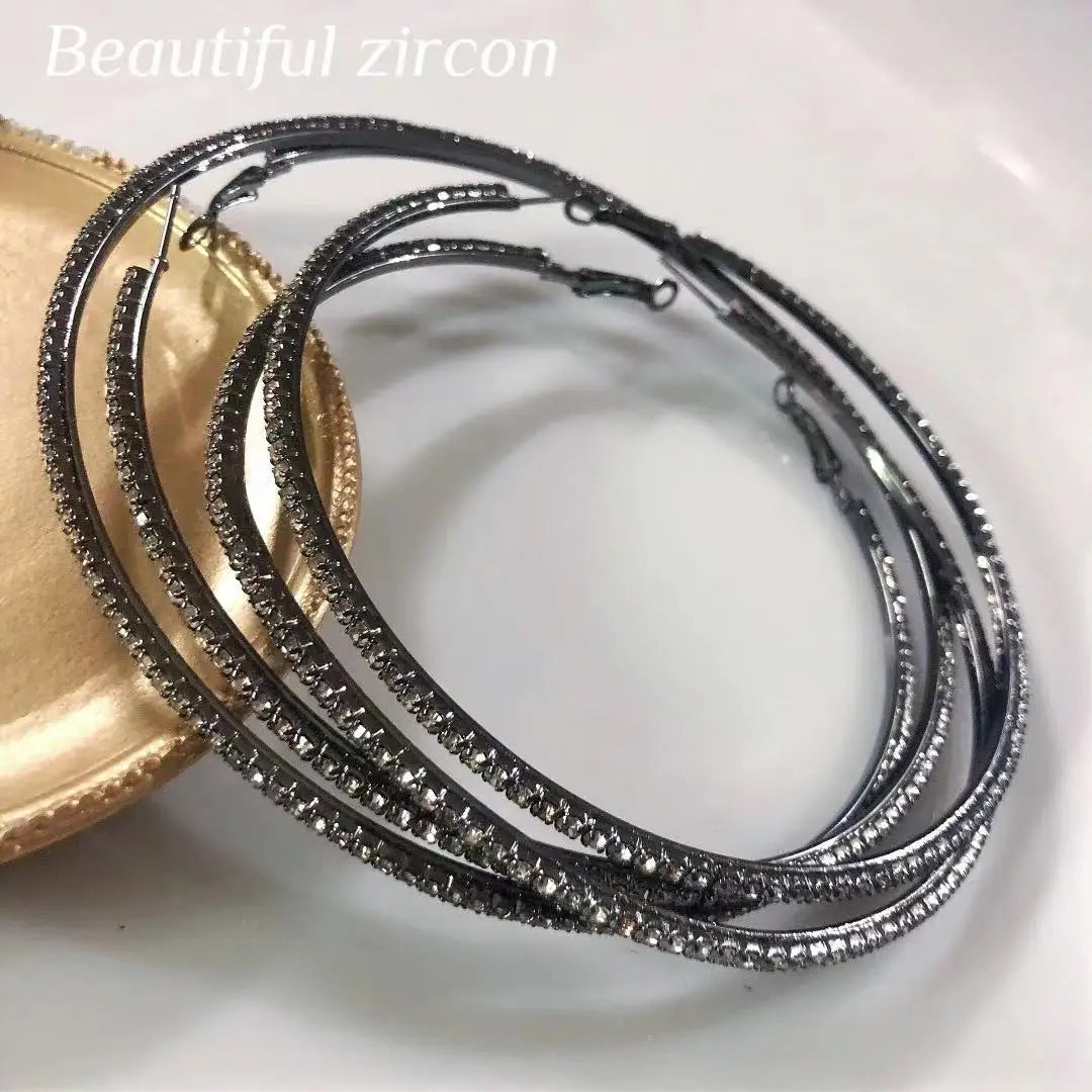 2020 New Fashion Exaggerated Style Shiny Crystal Rhine Women'S Big round Earrings Exquisite Luxury Women'S Earrings Jewelry Gift